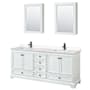 Wyndham Collection Deborah 80" Free Standing Double Basin Vanity Set with Cultured Marble Vanity Top and Framed Mirror White / Carrara Cultured Marble Top / Matte Black Hardware