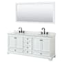 Wyndham Collection Deborah 80" Free Standing Double Vanity Set with Wood Cabinet, Marble Vanity Top, and Framed Mirror White / White Carrara Marble Top / Matte Black Hardware
