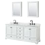 Wyndham Collection Deborah 80" Free Standing Double Vanity Set with Wood Cabinet, Marble Vanity Top, and Medicine Cabinet White / White Carrara Marble Top / Matte Black Hardware