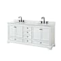 Wyndham Collection Deborah 80" Free Standing Double Vanity Set with Wood Cabinet and Marble Vanity Top White / White Carrara Marble Top / Matte Black Hardware