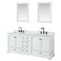 Wyndham Collection Deborah 80" Free Standing Double Vanity Set with Wood Cabinet, Marble Vanity Top, and Framed Mirror White / White Carrara Marble Top / Matte Black Hardware