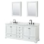 Wyndham Collection Deborah 80" Free Standing Double Vanity Set with Wood Cabinet, Marble Vanity Top, and Medicine Cabinet White / White Carrara Marble Top / Matte Black Hardware