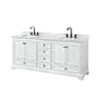 Wyndham Collection Deborah 80" Free Standing Double Vanity Set with Wood Cabinet and Marble Vanity Top White / White Carrara Marble Top / Matte Black Hardware