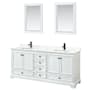Wyndham Collection Deborah 80" Free Standing Double Basin Vanity Set with Cabinet, Quartz Vanity Top, and Framed Mirror White / Giotto Quartz Top / Matte Black Hardware