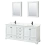 Wyndham Collection Deborah 80" Free Standing Double Basin Vanity Set with Cabinet, Quartz Vanity Top, and Medicine Cabinet White / Giotto Quartz Top / Matte Black Hardware