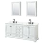 Wyndham Collection Deborah 80" Free Standing Double Basin Vanity Set with Cabinet, Quartz Vanity Top, and Medicine Cabinet White / Giotto Quartz Top / Matte Black Hardware