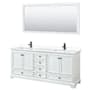 Wyndham Collection Deborah 80" Free Standing Double Basin Vanity Set with Cultured Marble Vanity Top and Framed Mirror White / White Cultured Marble Top / Matte Black Hardware