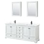 Wyndham Collection Deborah 80" Free Standing Double Basin Vanity Set with Cultured Marble Vanity Top and Framed Mirror White / White Cultured Marble Top / Matte Black Hardware