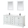 Wyndham Collection Deborah 80" Free Standing Double Basin Vanity Set with Cabinet, Quartz Vanity Top, and Framed Mirror White / White Quartz Top / Matte Black Hardware