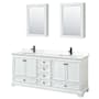 Wyndham Collection Deborah 80" Free Standing Double Basin Vanity Set with Cabinet, Quartz Vanity Top, and Medicine Cabinet White / White Quartz Top / Matte Black Hardware