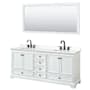 Wyndham Collection Deborah 80" Free Standing Double Basin Vanity Set with Cabinet, Quartz Vanity Top, and Framed Mirror White / White Quartz Top / Matte Black Hardware