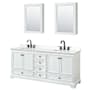 Wyndham Collection Deborah 80" Free Standing Double Basin Vanity Set with Cabinet, Quartz Vanity Top, and Medicine Cabinet White / White Quartz Top / Matte Black Hardware