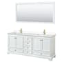 Wyndham Collection Deborah 80" Free Standing Double Basin Vanity Set with Cultured Marble Vanity Top and Framed Mirror White / Carrara Cultured Marble Top / Brushed Gold Hardware