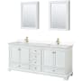 Wyndham Collection Deborah 80" Free Standing Double Basin Vanity Set with Cultured Marble Vanity Top and Framed Mirror White / Carrara Cultured Marble Top / Brushed Gold Hardware
