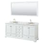 Wyndham Collection Deborah 80" Free Standing Double Vanity Set with Wood Cabinet, Marble Vanity Top, and Framed Mirror White / White Carrara Marble Top / Brushed Gold Hardware