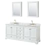 Wyndham Collection Deborah 80" Free Standing Double Vanity Set with Wood Cabinet, Marble Vanity Top, and Medicine Cabinet White / White Carrara Marble Top / Brushed Gold Hardware