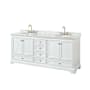 Wyndham Collection Deborah 80" Free Standing Double Vanity Set with Wood Cabinet and Marble Vanity Top White / White Carrara Marble Top / Brushed Gold Hardware