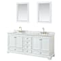 Wyndham Collection Deborah 80" Free Standing Double Vanity Set with Wood Cabinet, Marble Vanity Top, and Framed Mirror White / White Carrara Marble Top / Brushed Gold Hardware