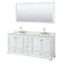 Wyndham Collection Deborah 80" Free Standing Double Vanity Set with Wood Cabinet, Marble Vanity Top, and Framed Mirror White / White Carrara Marble Top / Brushed Gold Hardware