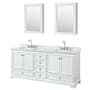 Wyndham Collection Deborah 80" Free Standing Double Vanity Set with Wood Cabinet, Marble Vanity Top, and Medicine Cabinet White / White Carrara Marble Top / Brushed Gold Hardware