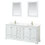 Wyndham Collection Deborah 80" Free Standing Double Basin Vanity Set with Cabinet, Quartz Vanity Top, and Framed Mirror White / Giotto Quartz Top / Brushed Gold Hardware