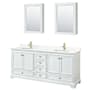 Wyndham Collection Deborah 80" Free Standing Double Basin Vanity Set with Cabinet, Quartz Vanity Top, and Medicine Cabinet White / Giotto Quartz Top / Brushed Gold Hardware