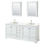 Wyndham Collection Deborah 80" Free Standing Double Basin Vanity Set with Cabinet, Quartz Vanity Top, and Medicine Cabinet White / Giotto Quartz Top / Brushed Gold Hardware
