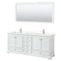 Wyndham Collection Deborah 80" Free Standing Double Basin Vanity Set with Cultured Marble Vanity Top and Framed Mirror White / White Cultured Marble Top / Brushed Gold Hardware