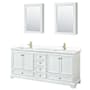Wyndham Collection Deborah 80" Free Standing Double Basin Vanity Set with Cultured Marble Vanity Top and Framed Mirror White / White Cultured Marble Top / Brushed Gold Hardware