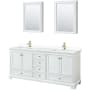 Wyndham Collection Deborah 80" Free Standing Double Basin Vanity Set with Cultured Marble Vanity Top and Framed Mirror White / White Cultured Marble Top / Brushed Gold Hardware