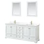 Wyndham Collection Deborah 80" Free Standing Double Basin Vanity Set with Cabinet, Quartz Vanity Top, and Framed Mirror White / White Quartz Top / Brushed Gold Hardware
