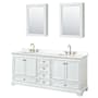 Wyndham Collection Deborah 80" Free Standing Double Basin Vanity Set with Cabinet, Quartz Vanity Top, and Medicine Cabinet White / White Quartz Top / Brushed Gold Hardware