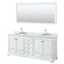 Wyndham Collection Deborah 80" Free Standing Double Vanity Set with Wood Cabinet, Marble Vanity Top, and Framed Mirror White / White Carrara Marble Top / Polished Chrome Hardware