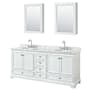 Wyndham Collection Deborah 80" Free Standing Double Vanity Set with Wood Cabinet, Marble Vanity Top, and Medicine Cabinet White / White Carrara Marble Top / Polished Chrome Hardware