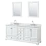 Wyndham Collection Deborah 80" Free Standing Double Vanity Set with Wood Cabinet, Marble Vanity Top, and Framed Mirror White / White Carrara Marble Top / Polished Chrome Hardware