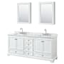 Wyndham Collection Deborah 80" Free Standing Double Vanity Set with Wood Cabinet, Marble Vanity Top, and Medicine Cabinet White / White Carrara Marble Top / Polished Chrome Hardware