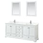 Wyndham Collection Deborah 80" Free Standing Double Basin Vanity Set with Cabinet, Quartz Vanity Top, and Framed Mirror White / Giotto Quartz Top / Polished Chrome Hardware