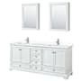 Wyndham Collection Deborah 80" Free Standing Double Basin Vanity Set with Cultured Marble Vanity Top and Framed Mirror White / White Cultured Marble Top / Polished Chrome Hardware