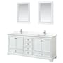 Wyndham Collection Deborah 80" Free Standing Double Basin Vanity Set with Cabinet, Quartz Vanity Top, and Framed Mirror White / White Quartz Top / Polished Chrome Hardware
