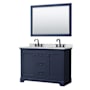 Wyndham Collection Avery 48" Free Standing Double Basin Vanity Set with Cabinet, Marble Vanity Top, and Framed Mirror Dark Blue / White Carrara Marble Top / Matte Black Hardware