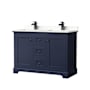 Wyndham Collection Avery 48" Free Standing Double Basin Vanity Set with Cabinet and Quartz Vanity Top Dark Blue / Giotto Quartz Top / Matte Black Hardware