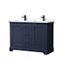 Wyndham Collection Avery 48" Free Standing Double Basin Vanity Set with Cabinet and Cultured Marble Vanity Top Dark Blue / White Cultured Marble Top / Matte Black Hardware