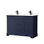 Wyndham Collection Avery 48" Free Standing Double Basin Vanity Set with Cabinet and Quartz Vanity Top Dark Blue / White Quartz Top / Matte Black Hardware