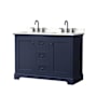 Wyndham Collection Avery 48" Free Standing Double Basin Vanity Set with Cabinet and Quartz Vanity Top Dark Blue / White Quartz Top / Matte Black Hardware