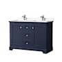 Wyndham Collection Avery 48" Free Standing Double Basin Vanity Set with Cabinet and Cultured Marble Vanity Top Dark Blue / Carrara Cultured Marble Top / Polished Chrome Hardware