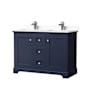 Wyndham Collection Avery 48" Free Standing Double Basin Vanity Set with Cabinet and Quartz Vanity Top Dark Blue / Giotto Quartz Top / Polished Chrome Hardware