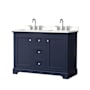 Wyndham Collection Avery 48" Free Standing Double Basin Vanity Set with Cabinet and Quartz Vanity Top Dark Blue / White Quartz Top / Polished Chrome Hardware