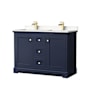 Wyndham Collection Avery 48" Free Standing Double Basin Vanity Set with Cabinet and Cultured Marble Vanity Top Dark Blue / Carrara Cultured Marble Top / Brushed Gold Hardware