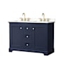Wyndham Collection Avery 48" Free Standing Double Basin Vanity Set with Cabinet and Quartz Vanity Top Dark Blue / Giotto Quartz Top / Brushed Gold Hardware