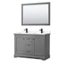 Wyndham Collection Avery 48" Free Standing Double Basin Vanity Set with Cabinet, Cultured Marble Vanity Top, and Framed Mirror Dark Gray / Carrara Cultured Marble Top / Matte Black Hardware